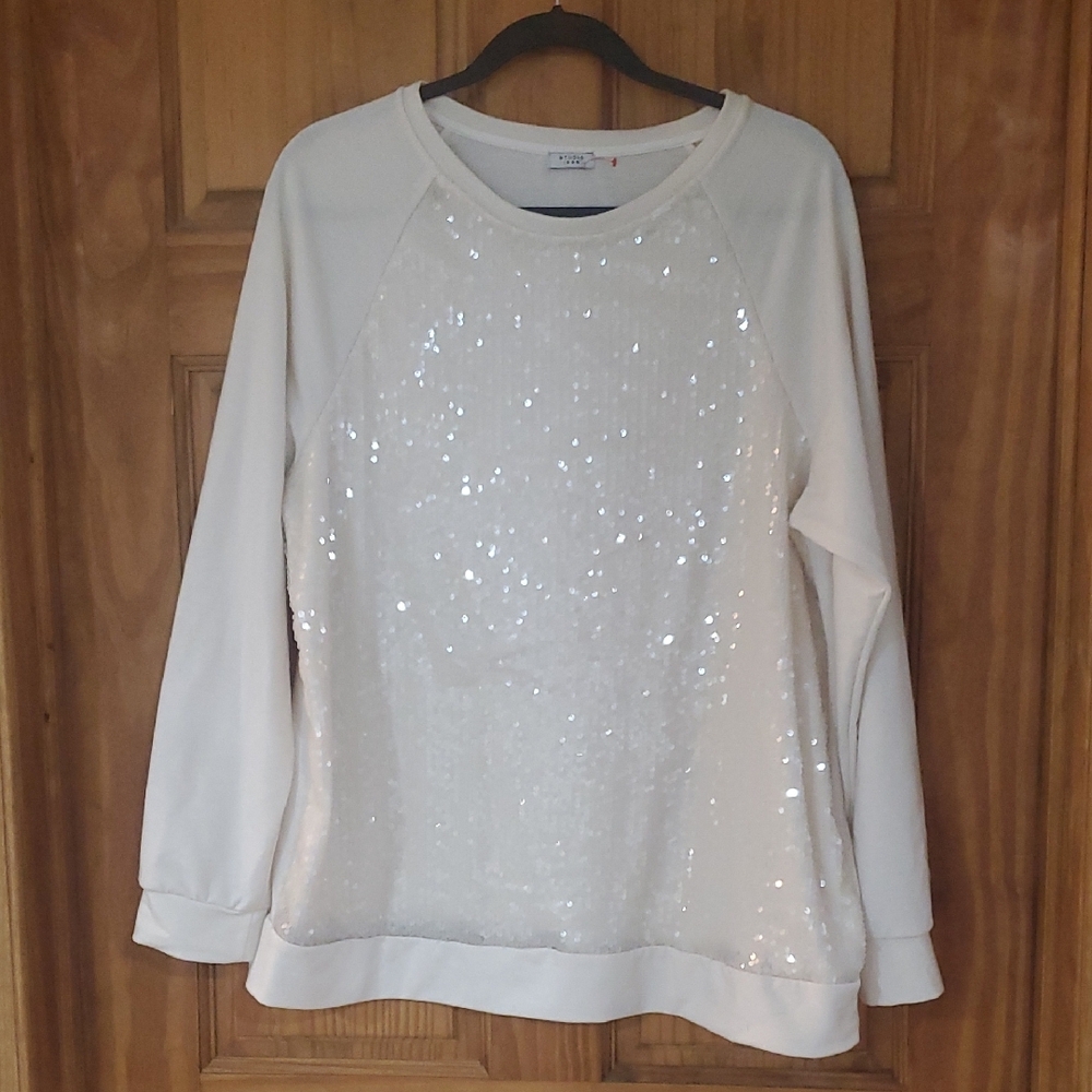 Studio 1886 Sequin Sweatshirt Relaxed Fit, Size XL
